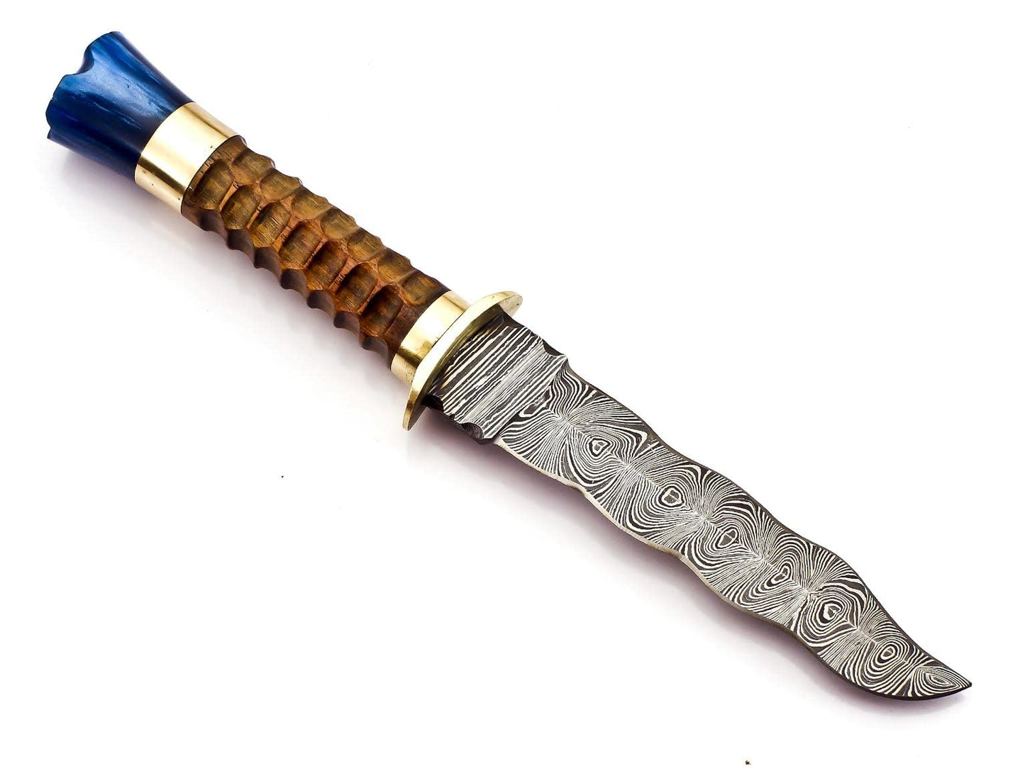 Handmade Damascus Steel skiner knife DK-202 Beautiful Designed Rose wood & Brass Resin Handle.