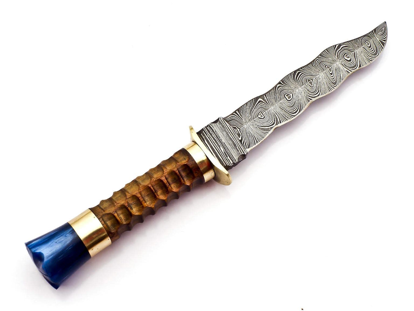 Handmade Damascus Steel skiner knife DK-202 Beautiful Designed Rose wood & Brass Resin Handle.