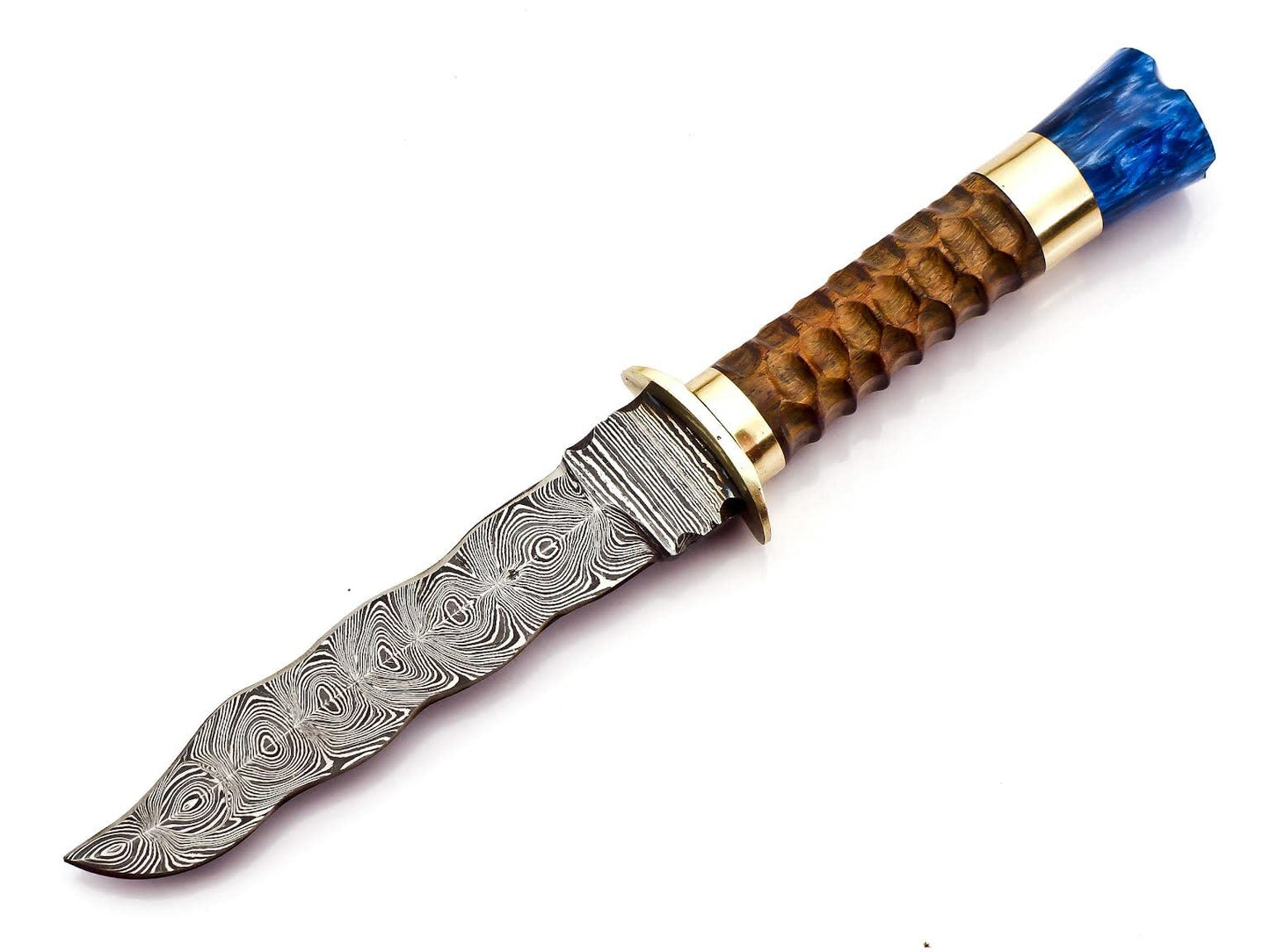 Handmade Damascus Steel skiner knife DK-202 Beautiful Designed Rose wood & Brass Resin Handle.