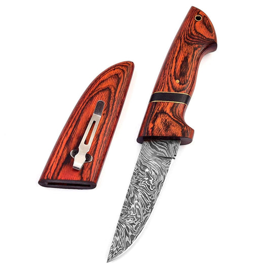 SK-2031 Handmade 09.00 Inches Damascus Steel Skinner Knife - Hard Wood Handle With Hard wood Scabbard.