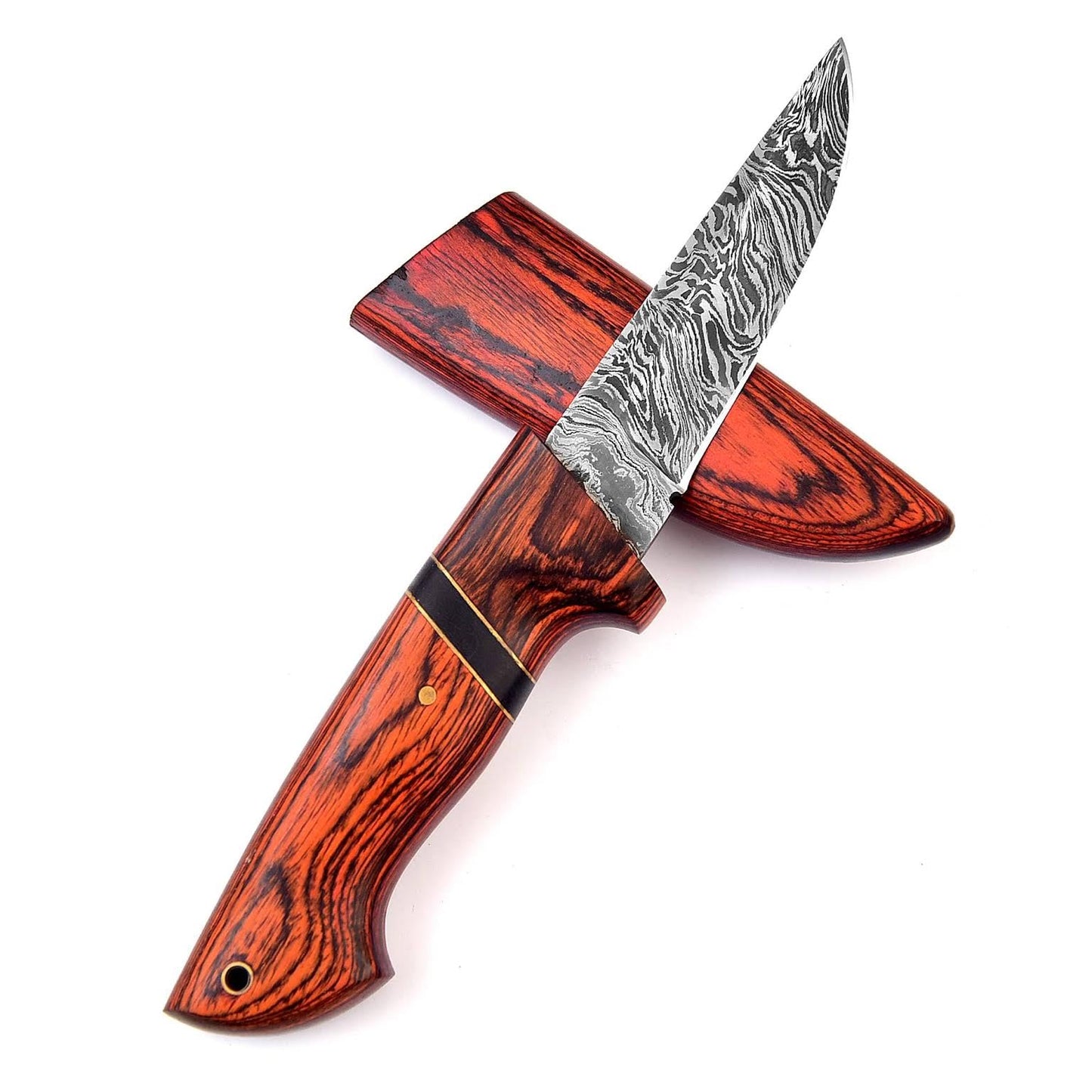 SK-2031 Handmade 09.00 Inches Damascus Steel Skinner Knife - Hard Wood Handle With Hard wood Scabbard.