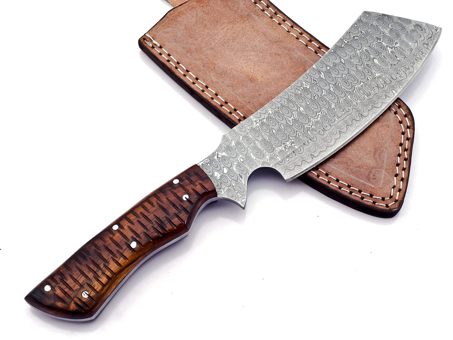 CP-500 Handmade Damascus Steel 12.00 Inches Damascus Steel Chopper Knife - Beautiful Rose Wood Handle.