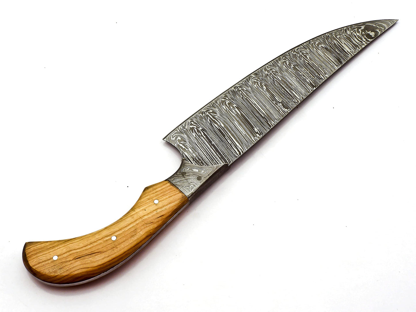 Handmade Damascus Steel 12 inches Kitchen Knife KK-99 - Beautiful Olive Wood Handle.