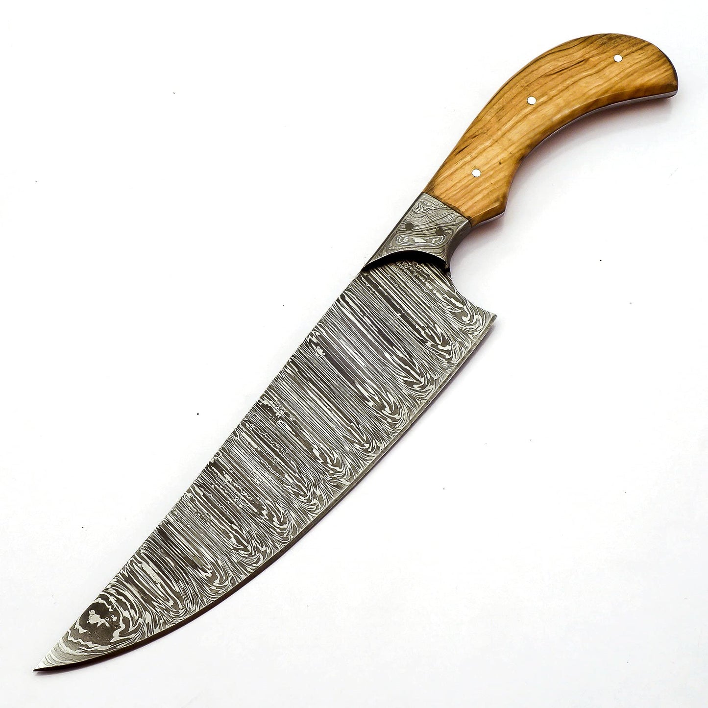 Handmade Damascus Steel 12 inches Kitchen Knife KK-99 - Beautiful Olive Wood Handle.