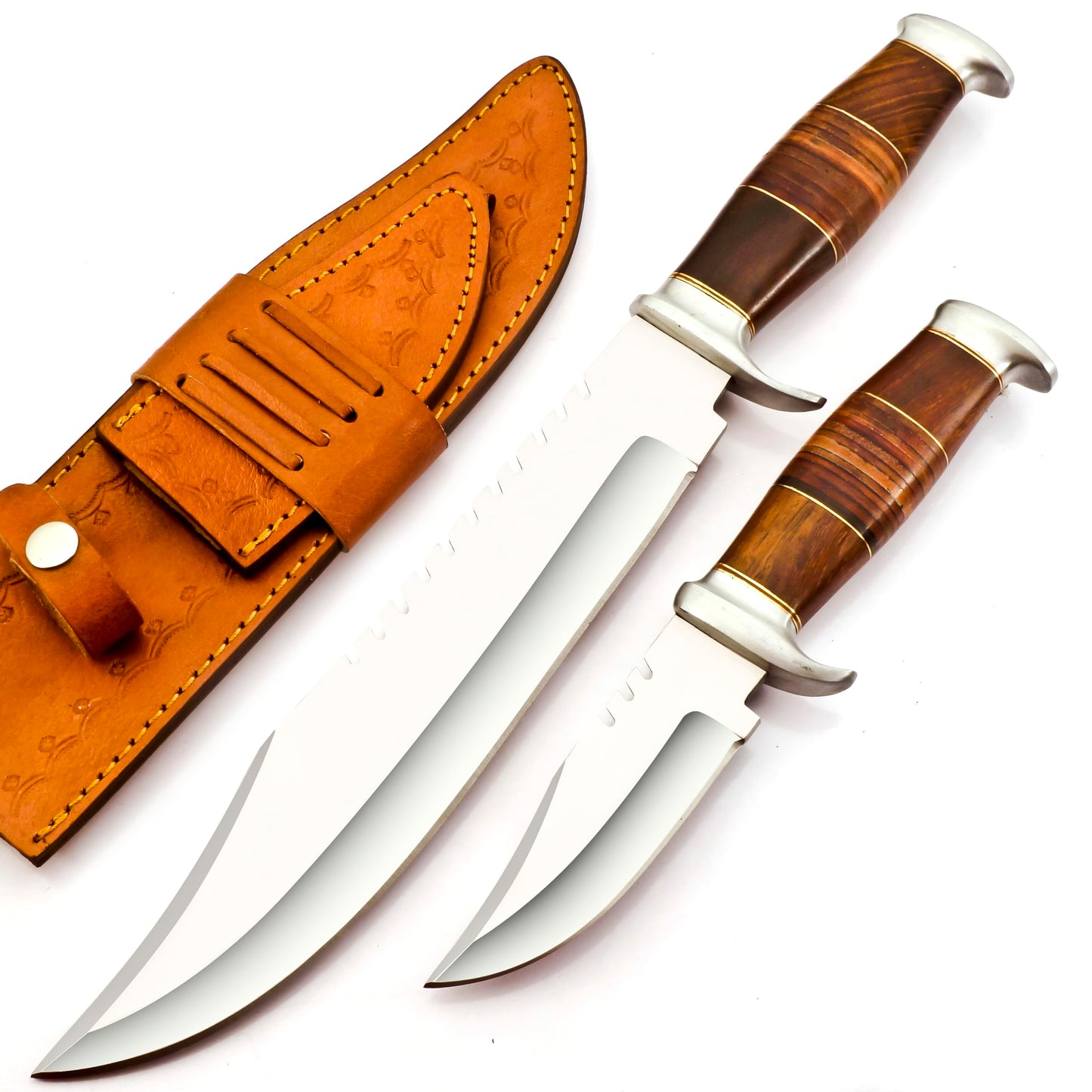 J2 Stainless Steel BK-3059 Handmade 2PCS Hunting Knife -Beautiful Rose Wood Handle