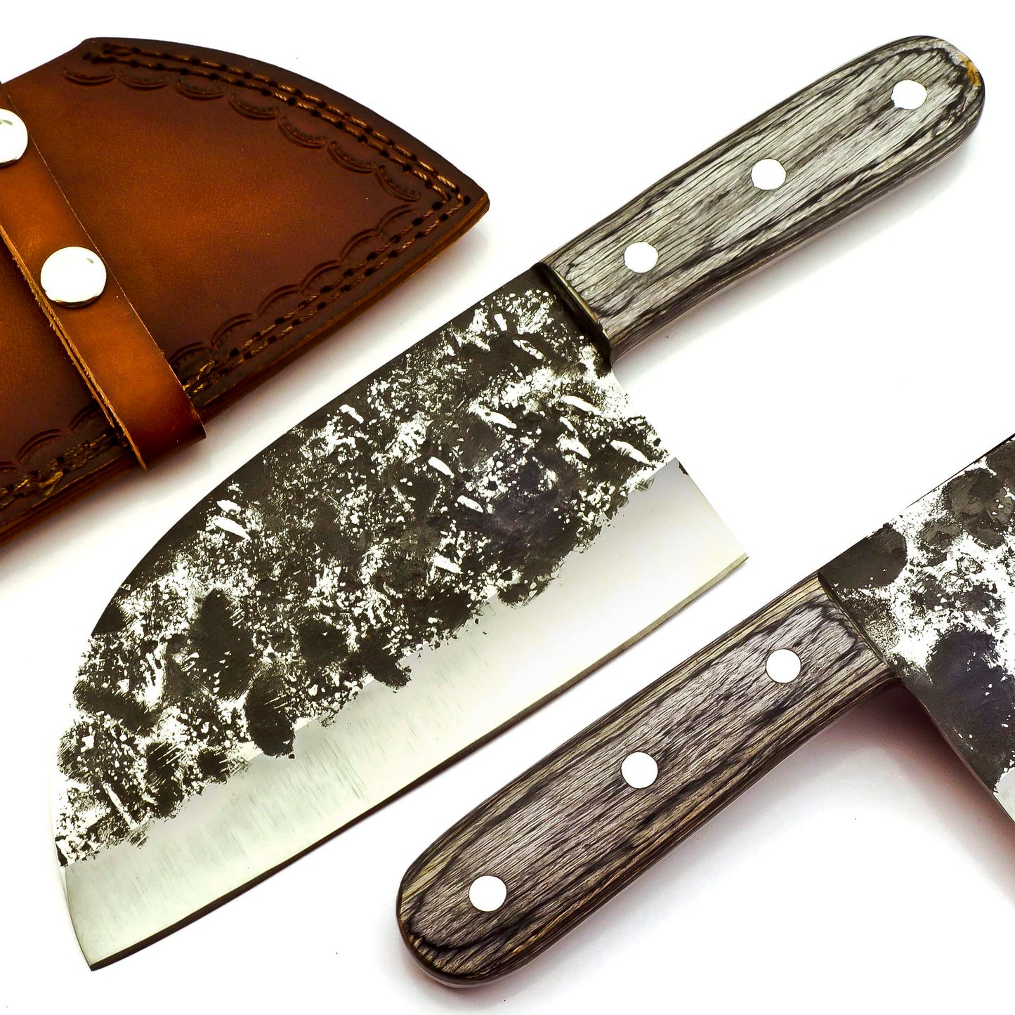 CP-5007 Handmade 12.00 Inches Stainless Steel Chopper Knife - Beautiful Black Hard Wood With Silver Pin Handle