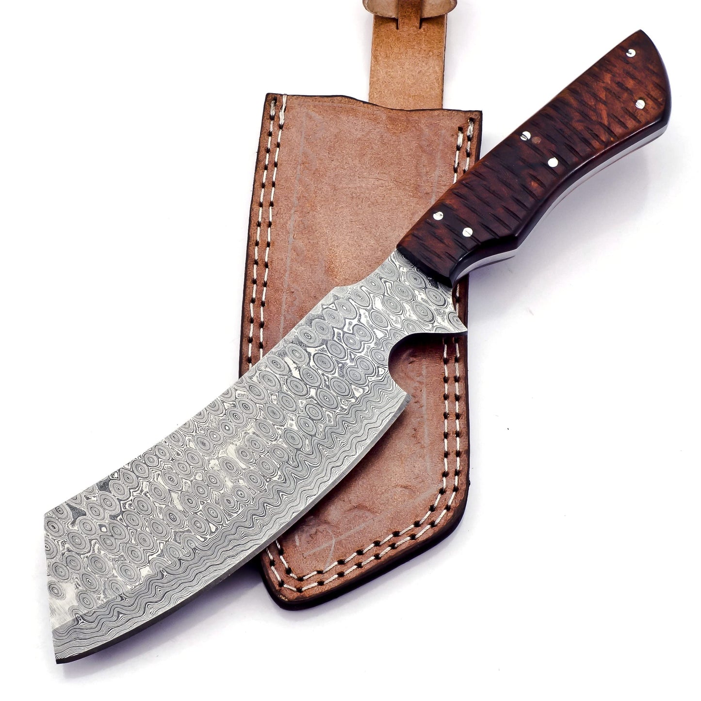 CP-500 Handmade Damascus Steel 12.00 Inches Damascus Steel Chopper Knife - Beautiful Rose Wood Handle.