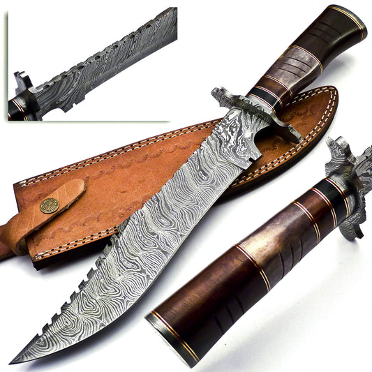 BK-3039 Handmade Damascus Steel Hunting Knives - Beautiful Rose Wood Bone Handle