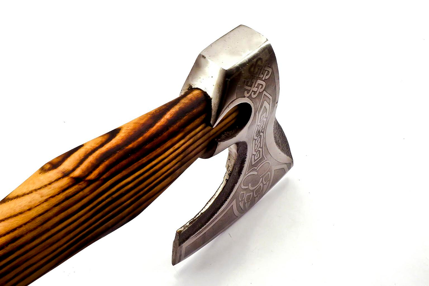 AX-222 Handmade Stainless Steel Axe. Precious Art of Working its Head & Beautiful Tight Leather Grip Wood Handle.