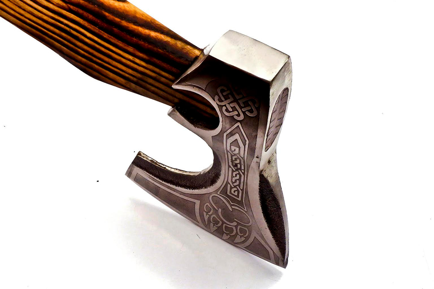 AX-222 Handmade Stainless Steel Axe. Precious Art of Working its Head & Beautiful Tight Leather Grip Wood Handle.